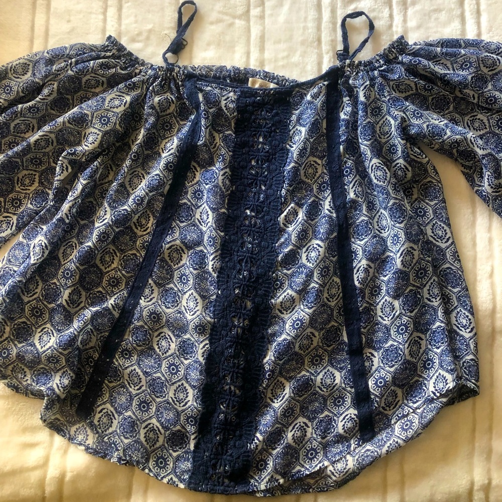 blue off the shoulder blouse